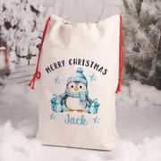 Personalised Penguin Large Christmas Santa Gift Sack