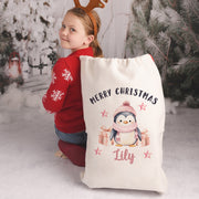 Personalised Penguin Large Christmas Santa Gift Sack