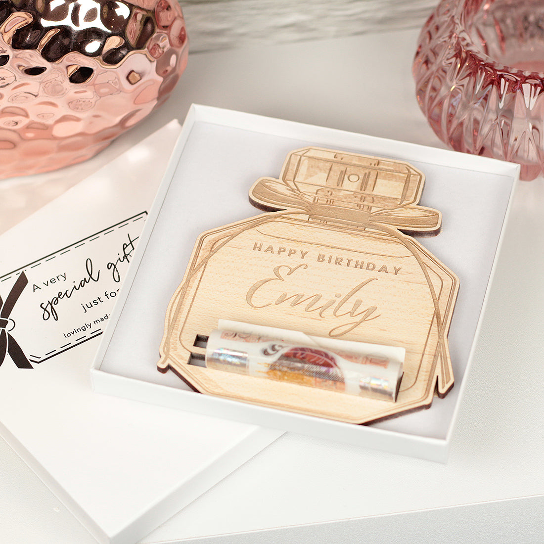 Wooden Perfume Bottle Birthday Money Voucher Holder Gift Card-Love Lumi Ltd