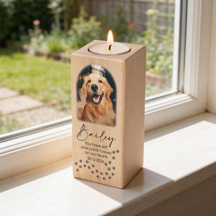 Pet Memorial Photo Wooden Pillar Candle Holder