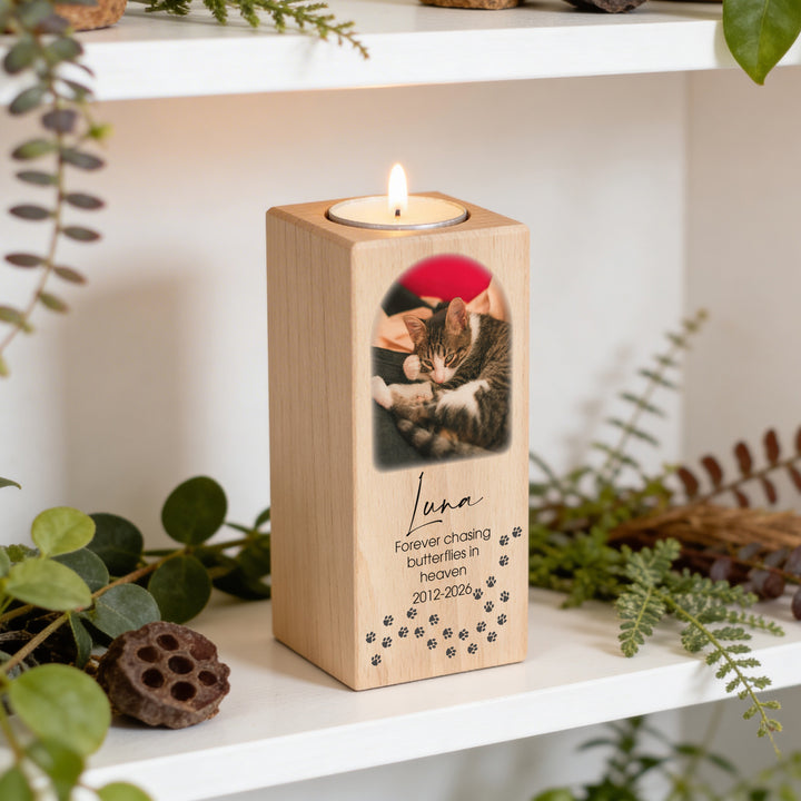 Pet Memorial Photo Wooden Pillar Candle Holder