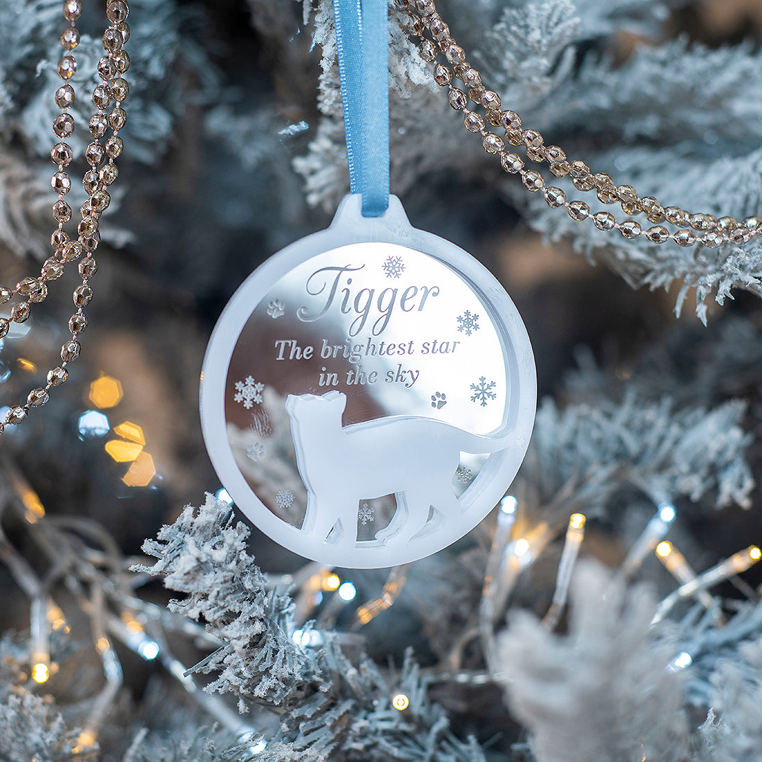 Pet Cat Silhouette Memorial 3D Acrylic and Mirror Christmas Tree Decoration Bauble-Love Lumi Ltd