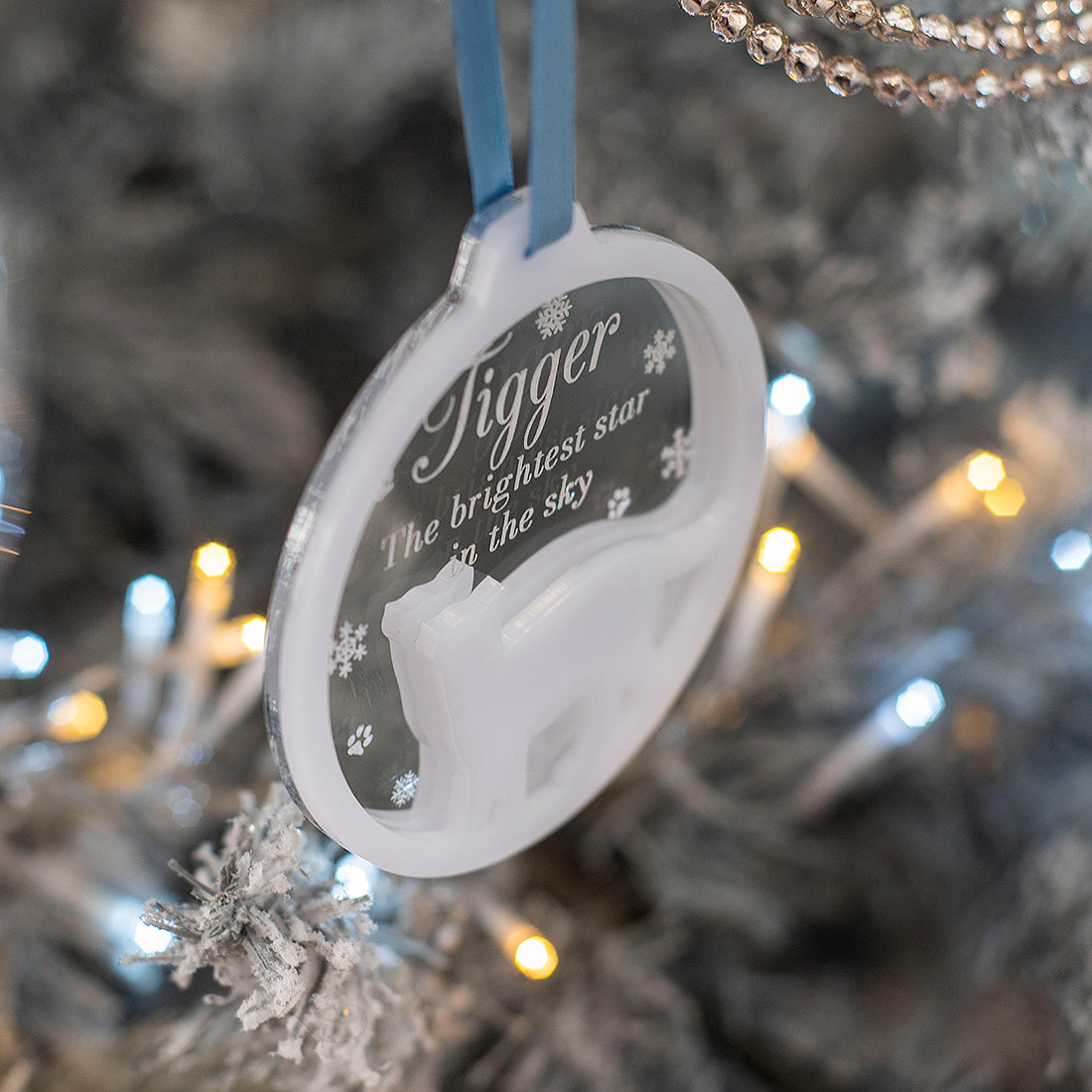 Pet Cat Silhouette Memorial 3D Acrylic and Mirror Christmas Tree Decoration Bauble-Love Lumi Ltd