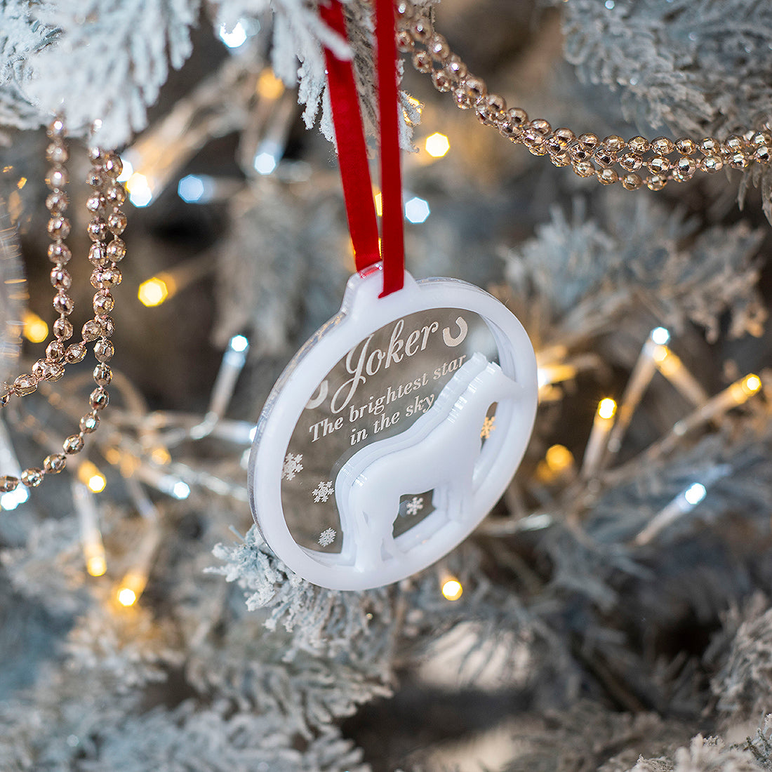 Pet Horse Pony Silhouette Memorial 3D Acrylic and Mirror Christmas Tree Decoration Bauble-Love Lumi Ltd