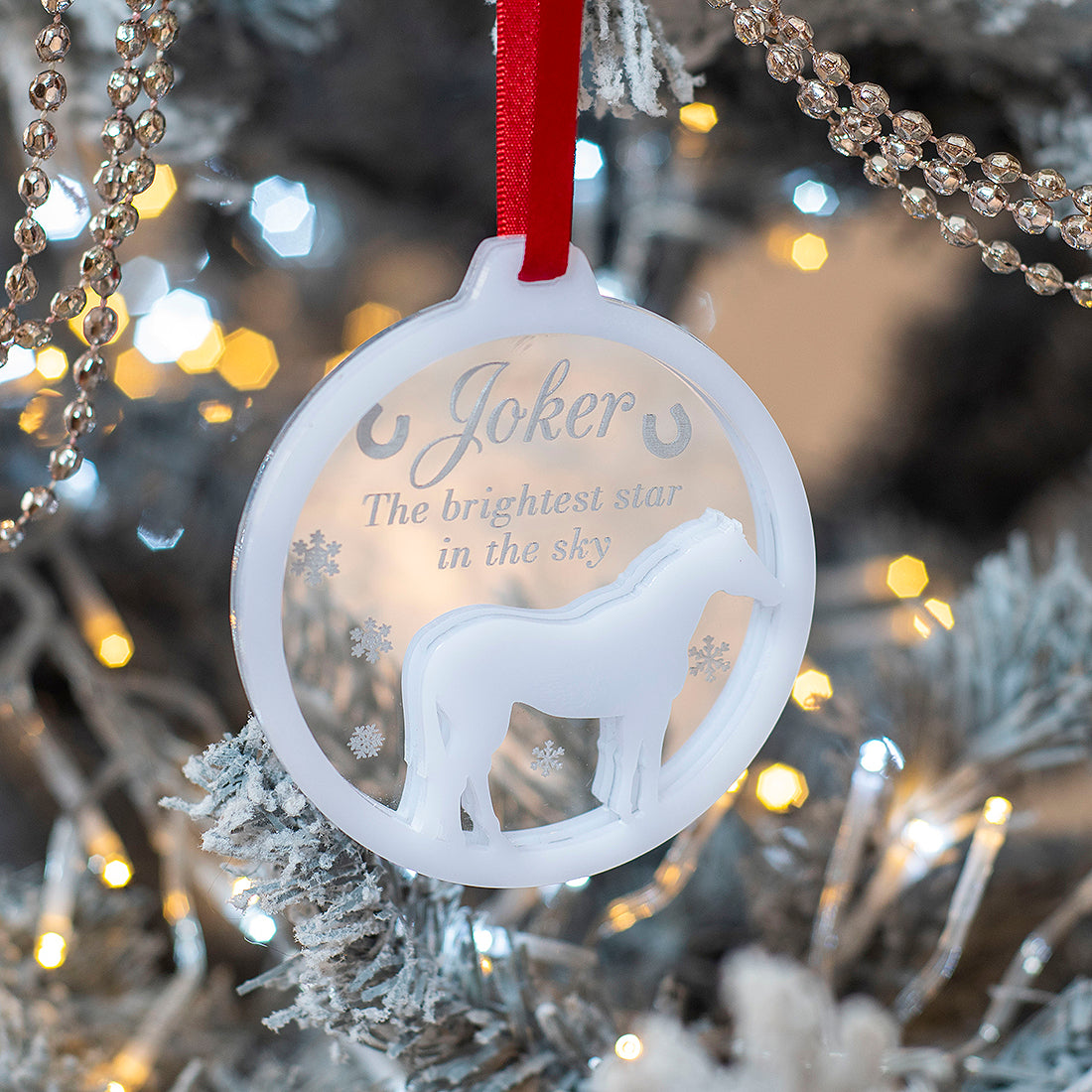 Pet Horse Pony Silhouette Memorial 3D Acrylic and Mirror Christmas Tree Decoration Bauble-Love Lumi Ltd