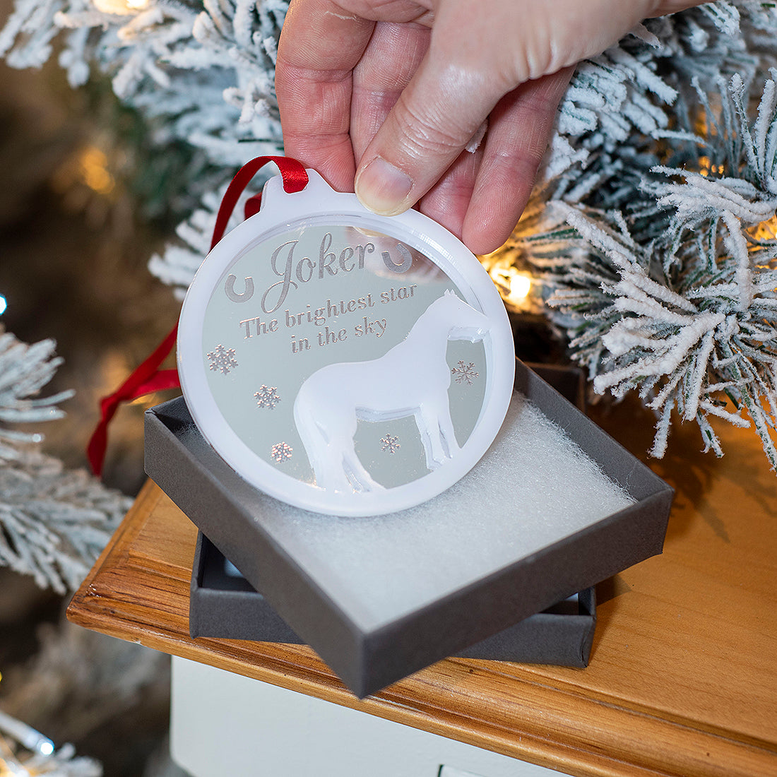 Pet Horse Pony Silhouette Memorial 3D Acrylic and Mirror Christmas Tree Decoration Bauble-Love Lumi Ltd