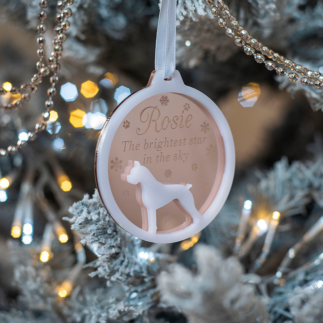 Pet Dog Silhouette Memorial 3D Acrylic and Mirror Christmas Tree Decoration Bauble-Love Lumi Ltd