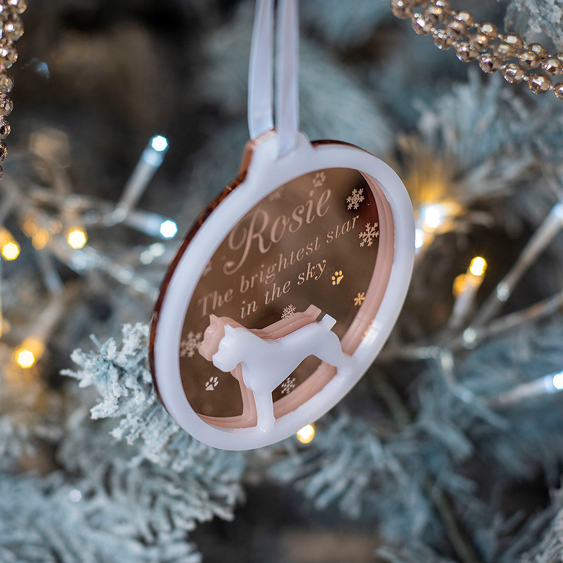 Pet Dog Silhouette Memorial 3D Acrylic and Mirror Christmas Tree Decoration Bauble-Love Lumi Ltd