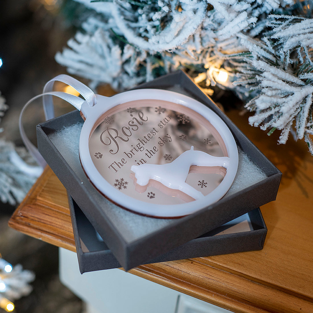 Pet Dog Silhouette Memorial 3D Acrylic and Mirror Christmas Tree Decoration Bauble-Love Lumi Ltd
