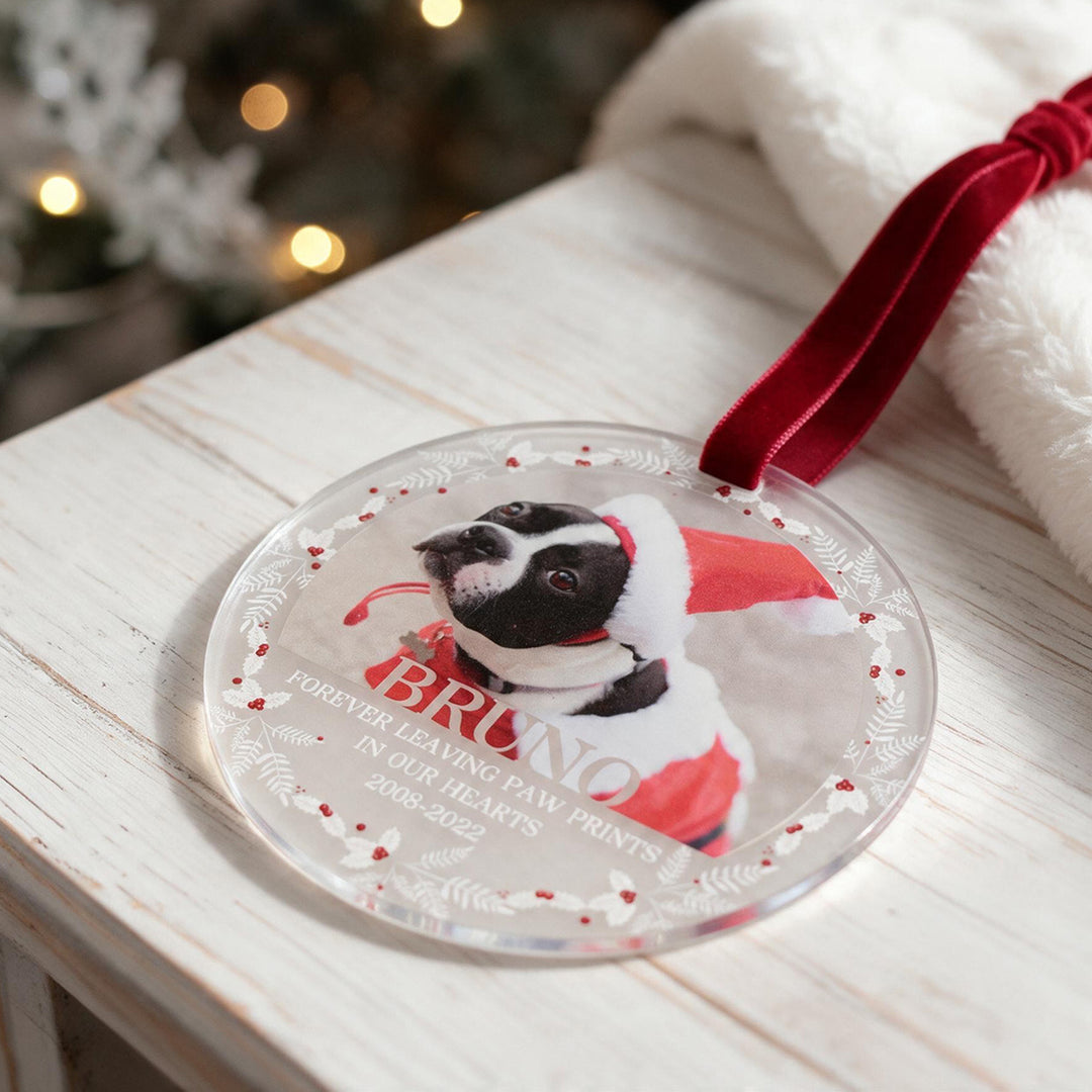 Pet Memorial Photo Frosted Acrylic Christmas Tree Decoration