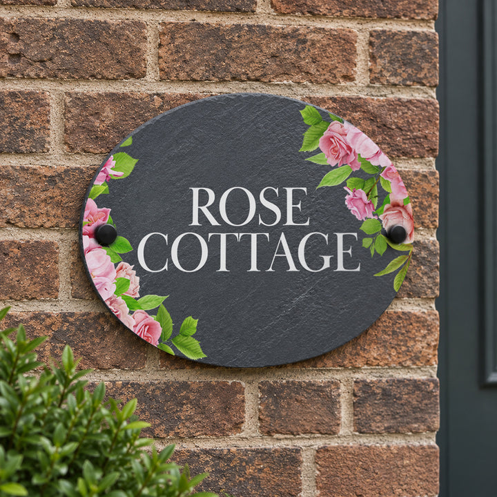 Roses Oval Slate House Number or Name Wall Mounted Sign