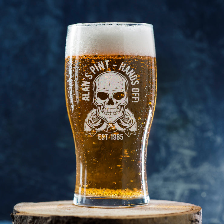 Personalised Skull and Roses Pint Glass-Love Lumi Ltd