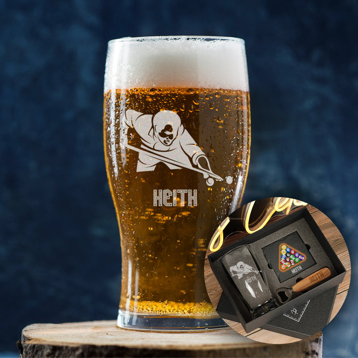 Pool Player Engraved Pint Glass