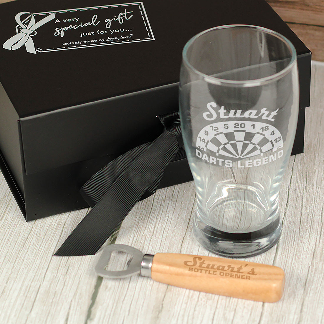 Darts Legend Pint Glass and Flights and Dartboard Coaster