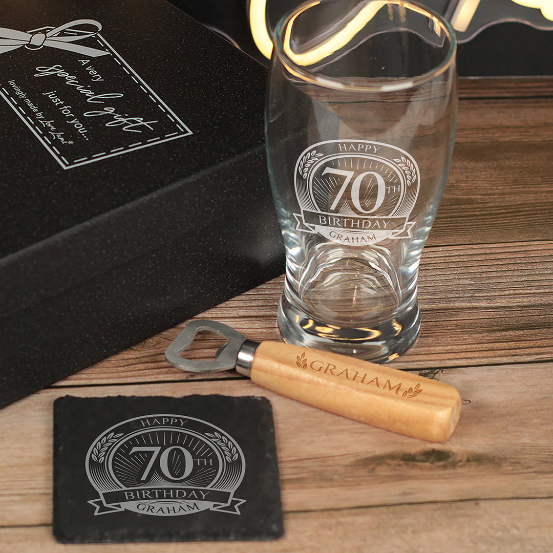 Happy 70th Birthday Engraved Pint Glass