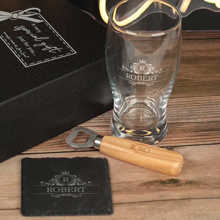 Regal Frame Initial Beer Pint Glass and matching Gift Set