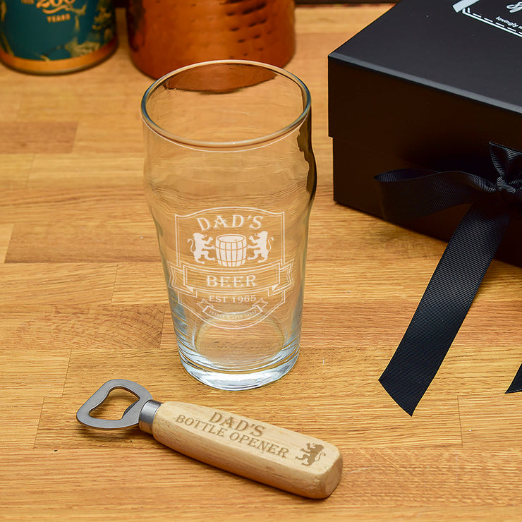 Luxury Gift Boxed Beer Label Pint Glass And Bottle Opener Set