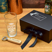 Luxury Gift Boxed Graduation Pint Glass And Bottle Opener Set