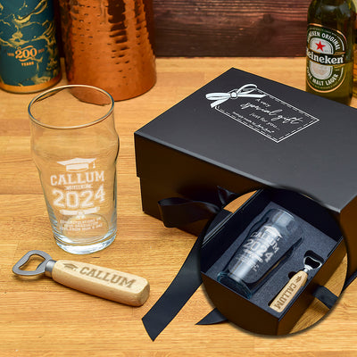 Luxury Gift Boxed Graduation Pint Glass And Bottle Opener Set-Love Lumi Ltd