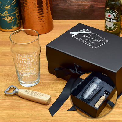 Luxury Gift Boxed Legends Were Born Beer Pint Glass And Bottle Opener Set