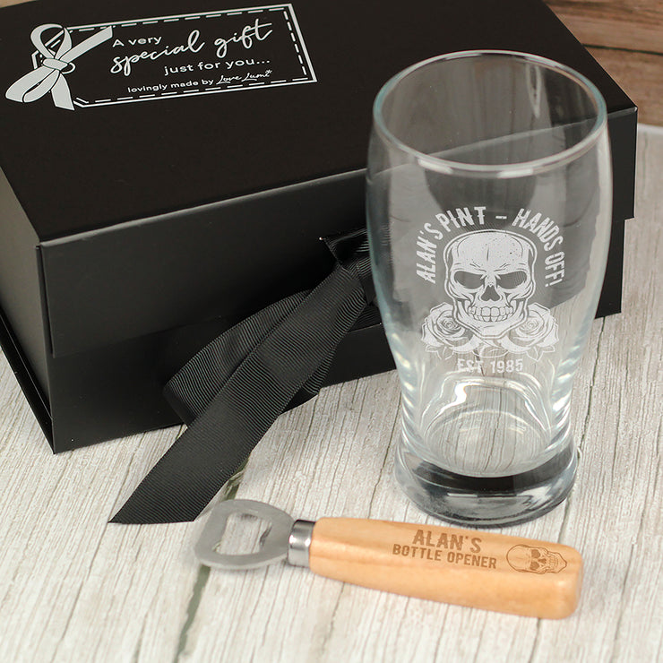 Personalised Skull and Roses Pint Glass-Love Lumi Ltd