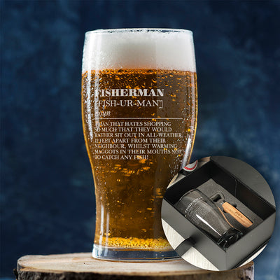 Fisherman Dictionary Definition Engraved Pint Glass and Gift Set