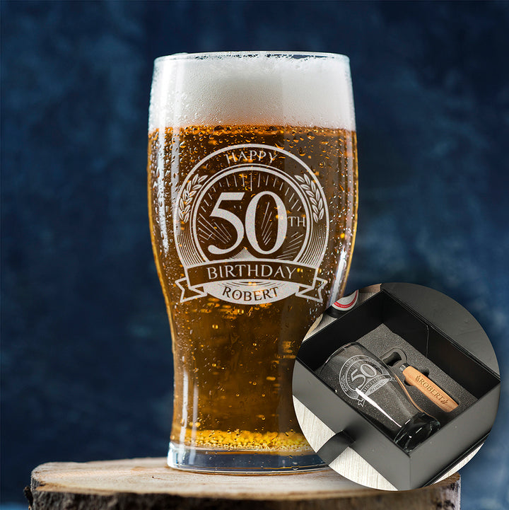 Happy 50th Birthday Engraved Pint Glass