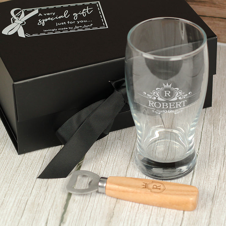 Regal Frame Initial Beer Pint Glass and matching Gift Set