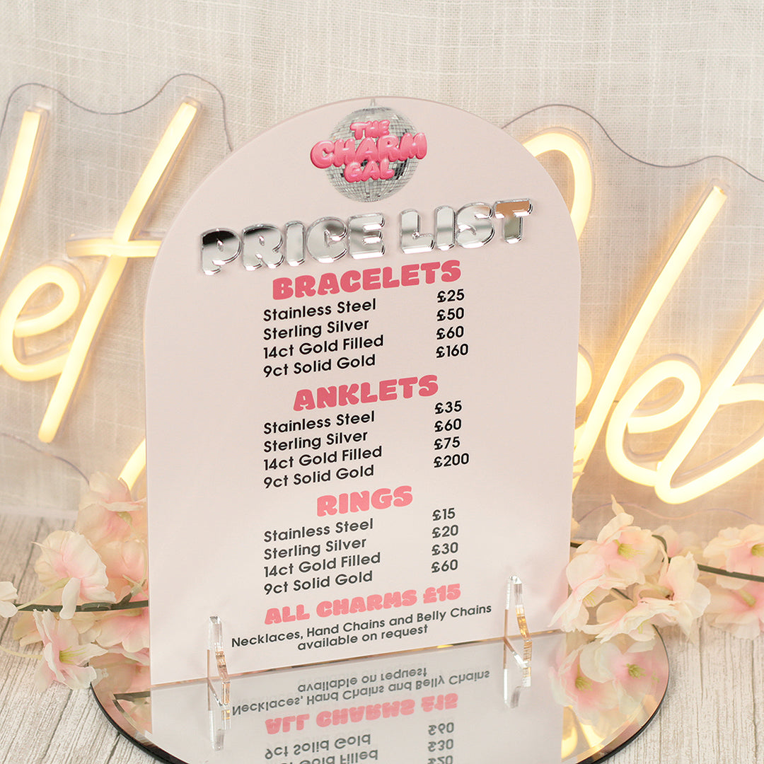 Custom Branded Business Price List Acrylic Sign