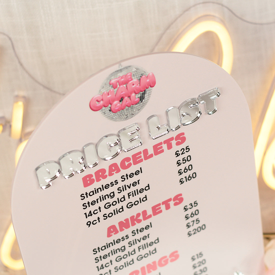 Custom Branded Business Price List Acrylic Sign