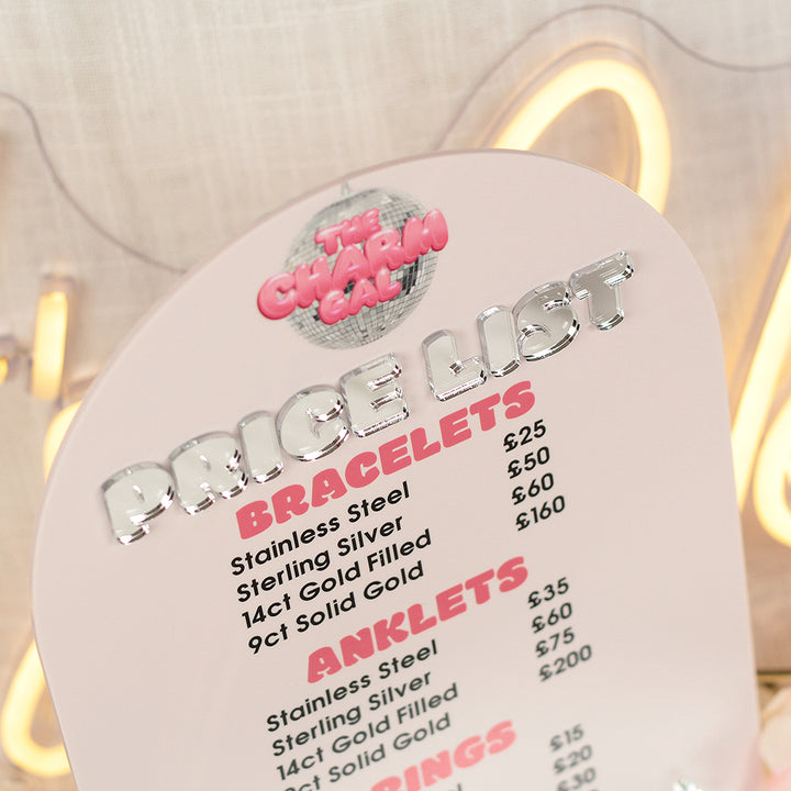 Custom Branded Business Price List Acrylic Sign