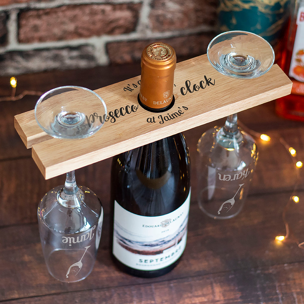 Wine or Prosecco O'Clock Bottle Butler and Glasses Holder – Love