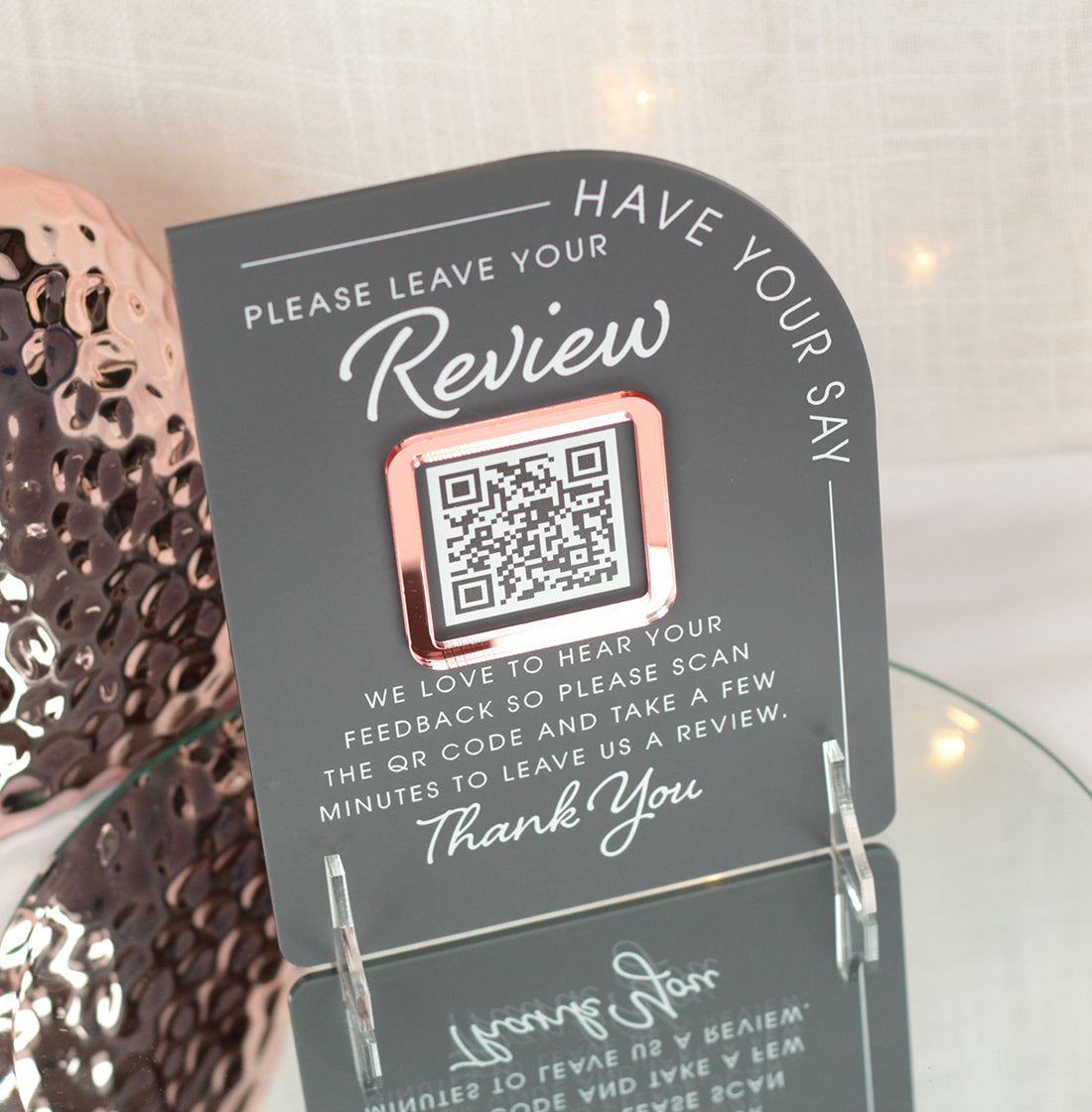 Modern Arch Acrylic Business Review QR Code Sign-Love Lumi Ltd