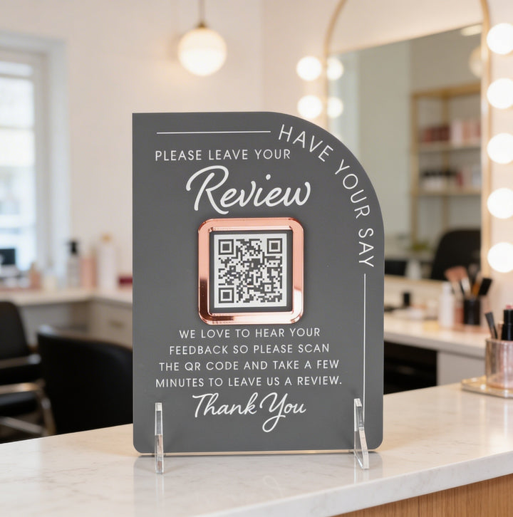 Modern Arch Acrylic Business Review QR Code Sign