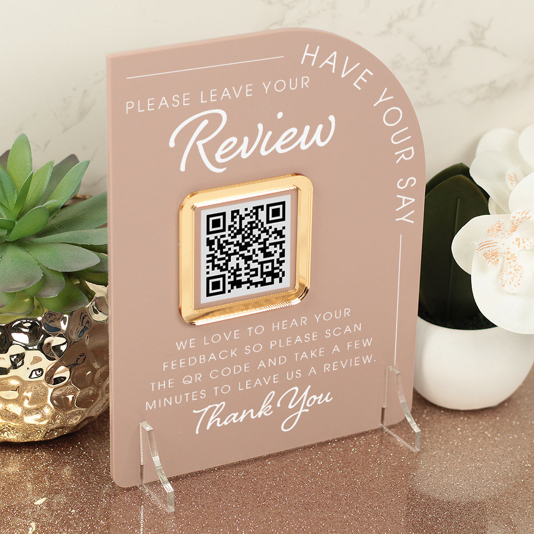 Modern Arch Acrylic Business Review QR Code Sign-Love Lumi Ltd