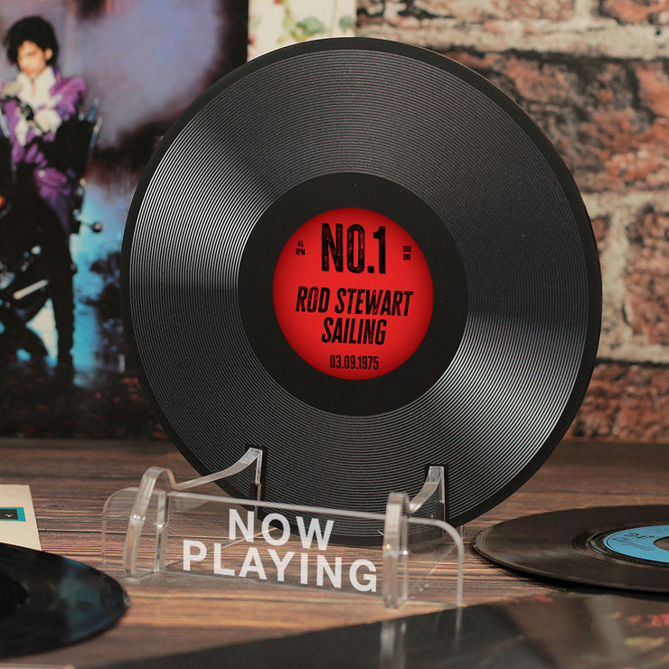 Personalised Number One When you Were Born 'Now Playing' Vinyl Record Holder Acrylic Stand