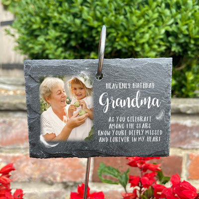 Heavenly Birthday Photo Printed Garden Rectangle Slate Tag Wire Holder-Love Lumi Ltd