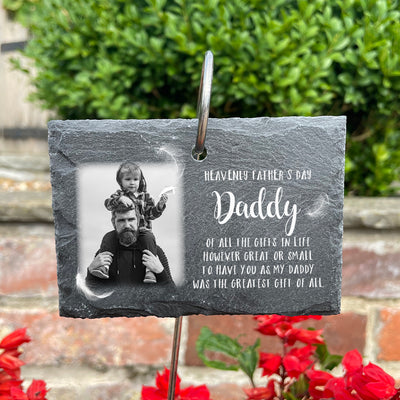 Heavenly Father's Day Photo Printed Garden Rectangle Slate Tag Wire Holder