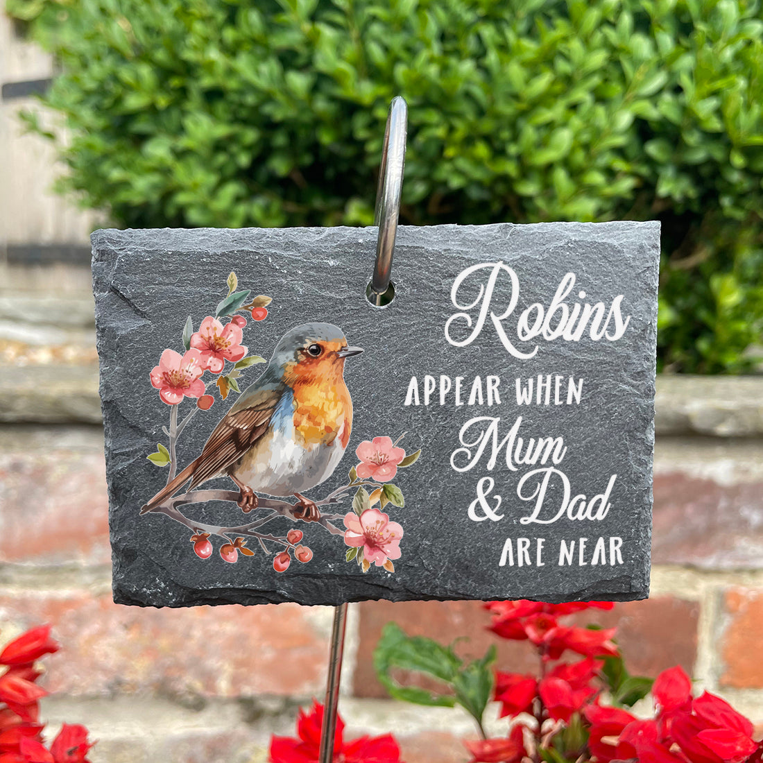 Memorial Robins Appear Printed Garden Rectangle Slate Tag Wire Holder-Love Lumi Ltd