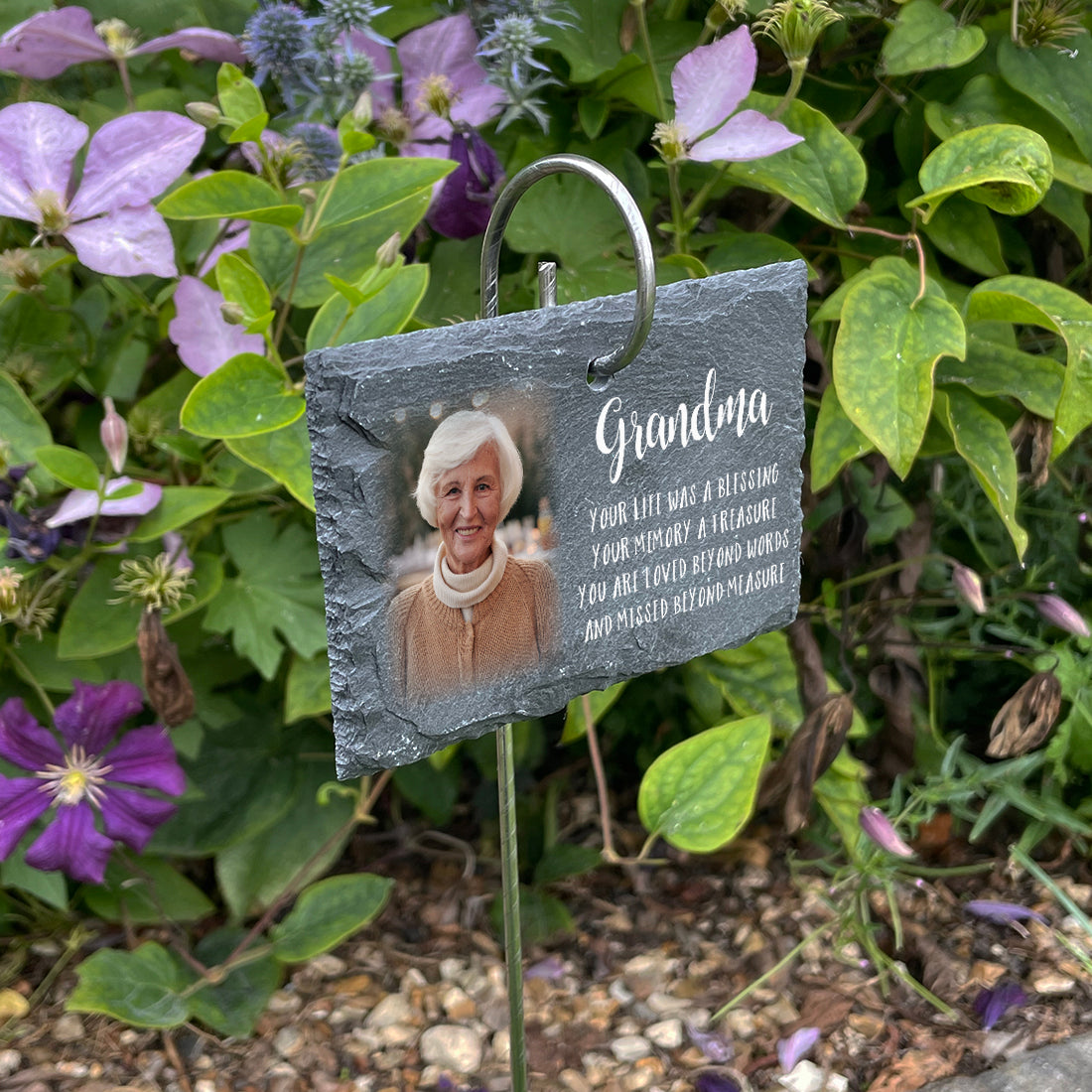 Memorial Photo Printed Garden Rectangle Slate Tag Wire Holder-Love Lumi Ltd