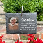 Memorial Photo Printed Garden Rectangle Slate Tag Wire Holder