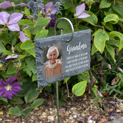 Memorial Photo Printed Garden Rectangle Slate Tag Wire Holder