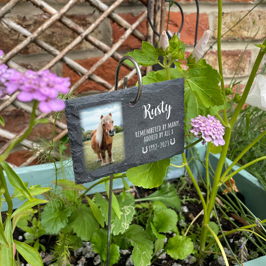 Horse Memorial Photo Printed Garden Slate Tag Wire Holder-Love Lumi Ltd