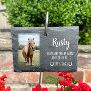 Horse Memorial Photo Printed Garden Slate Tag Wire Holder