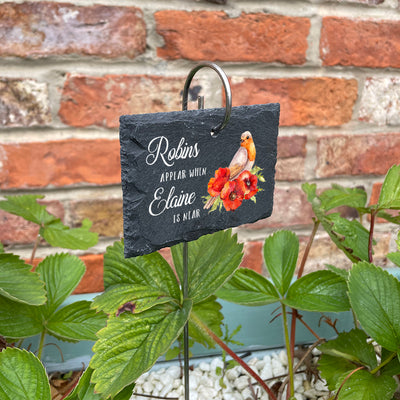 Memorial Robins Appear Printed Garden Rectangle Slate Tag Wire Holder