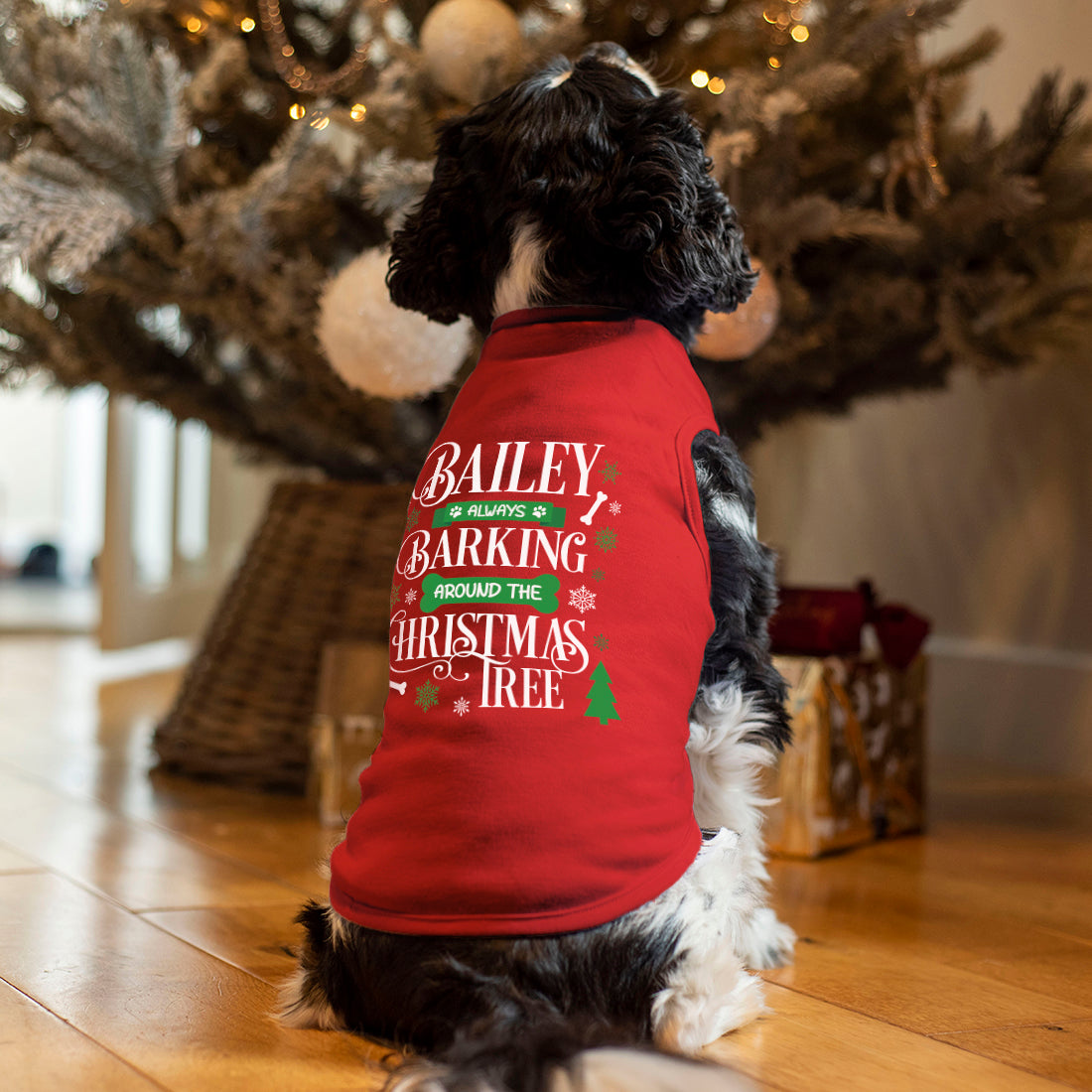 Barking Around the Christmas Tree Pet Dog Red Tank Top T-Shirt-Love Lumi Ltd