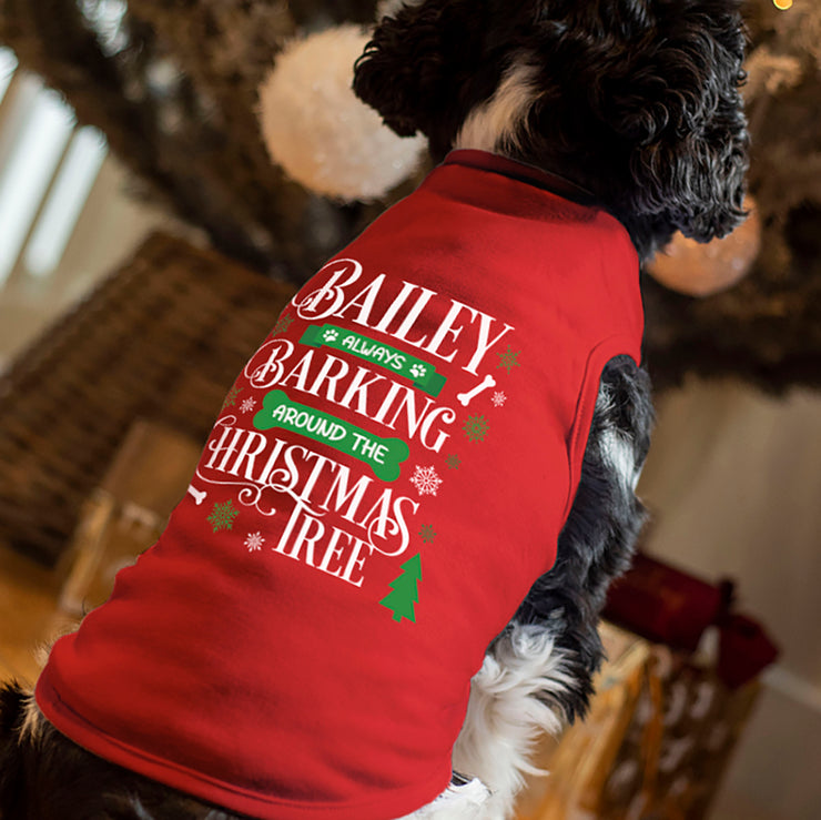 Barking Around the Christmas Tree Pet Dog Red Tank Top T-Shirt