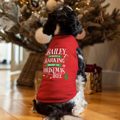 Barking Around the Christmas Tree Pet Dog Red Tank Top T-Shirt