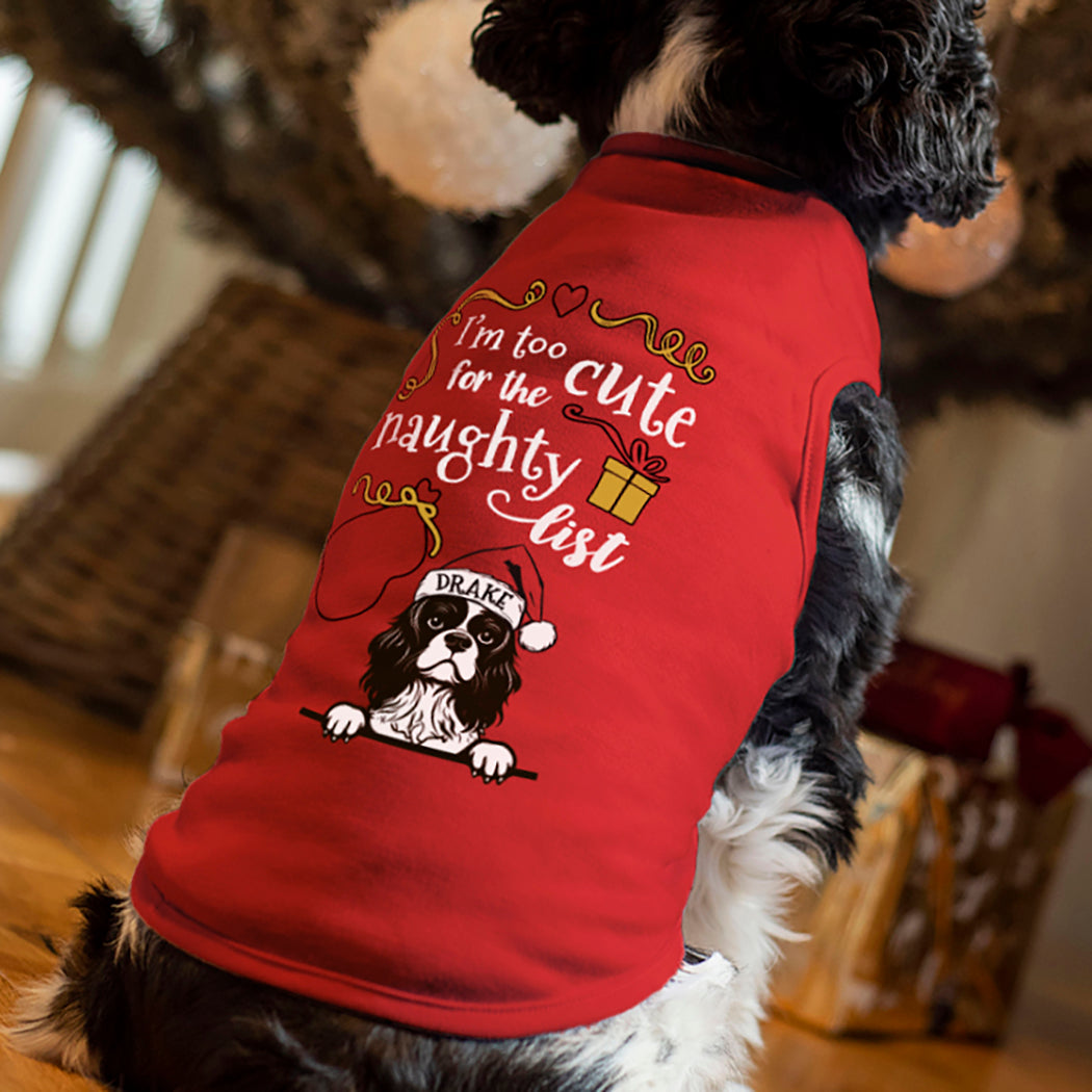 Too Cute for the Naughty List Christmas Pet Dog Breed Red T Shirt-Love Lumi Ltd