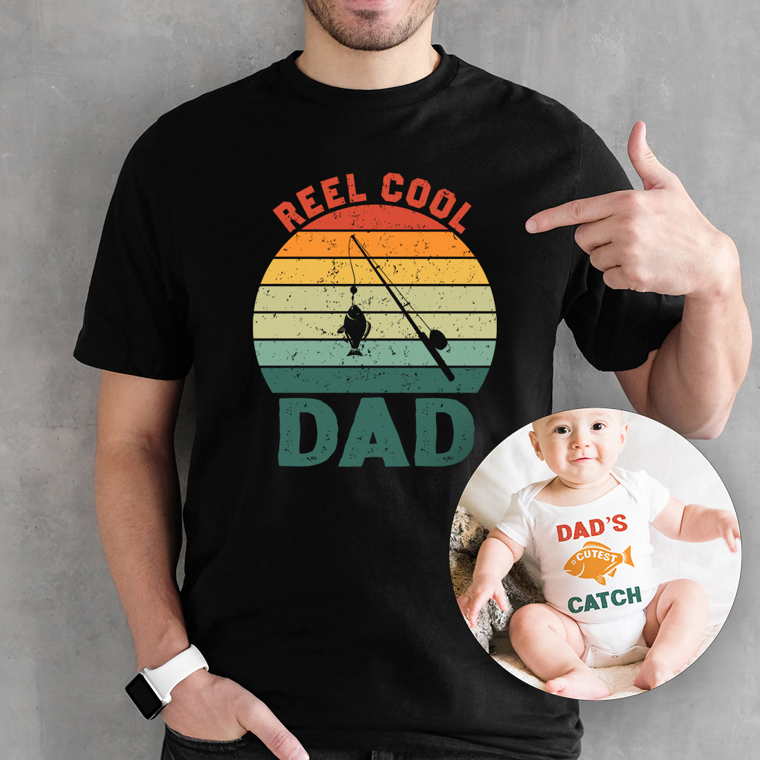 Reel Cool And Cutest Catch Dad And Baby Fishing T-Shirt and Baby Grow Set-Love Lumi Ltd